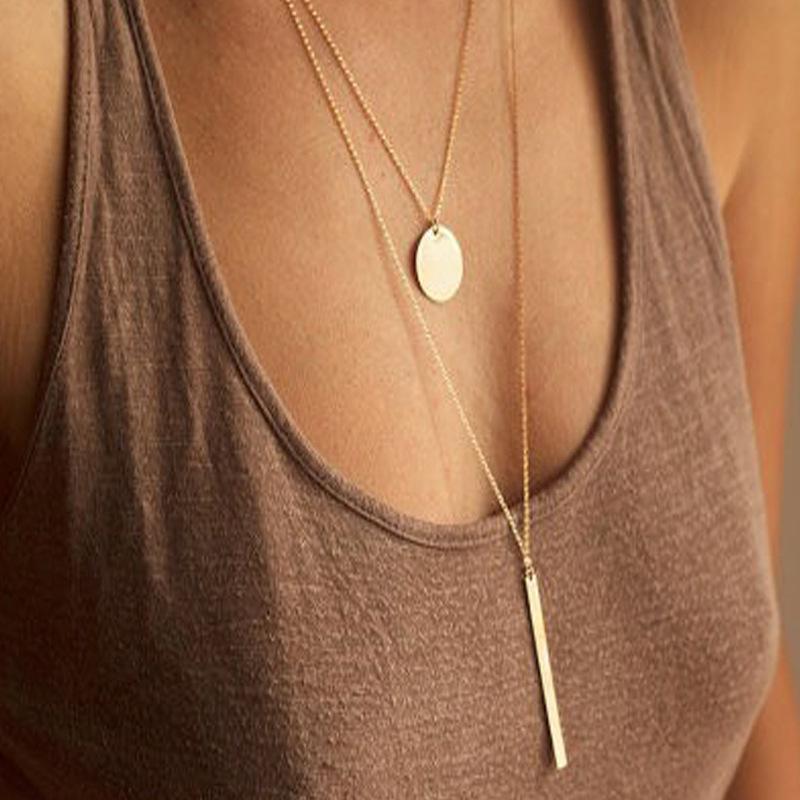 Jewelry Retro Simple Alloy Metal Rod Necklace Sequin Women's Clavicle Necklace