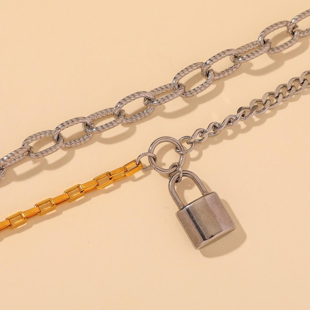 Hong Kong titanium steel hand jewelry ins simple creative two-color chain lock pendant double-layer bracelet street trend