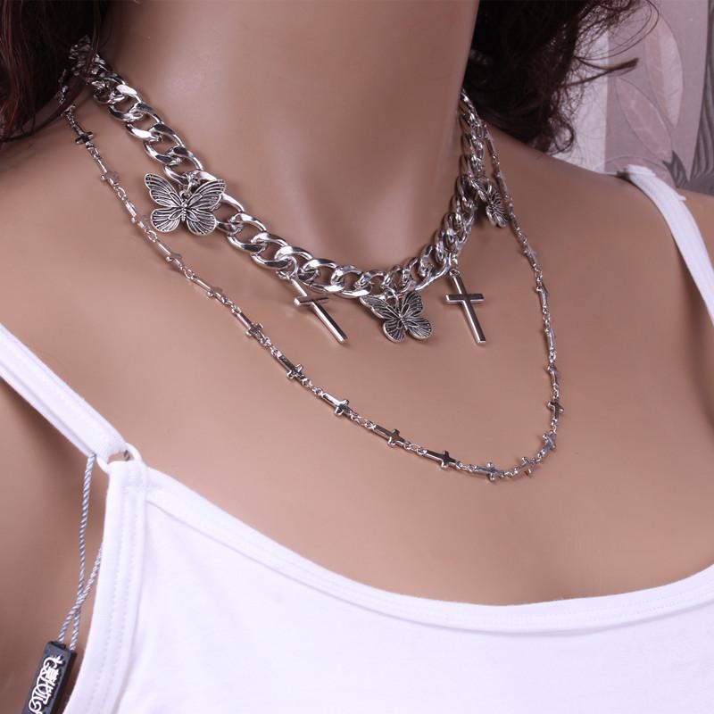 Accessories creative hip-hop necklace street style ins cross multi-layer suit necklace female
