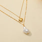 Ins popular baroque special-shaped pearl pendant fashion titanium steel real gold heart necklace double necklace