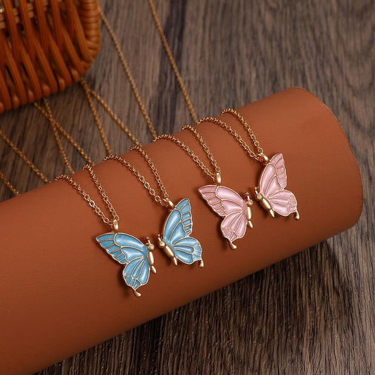 Drip Oil Double Fight Butterfly Necklace Ins Creative Butterfly Friendship Set Clavicle Chain Girlfriend Gift