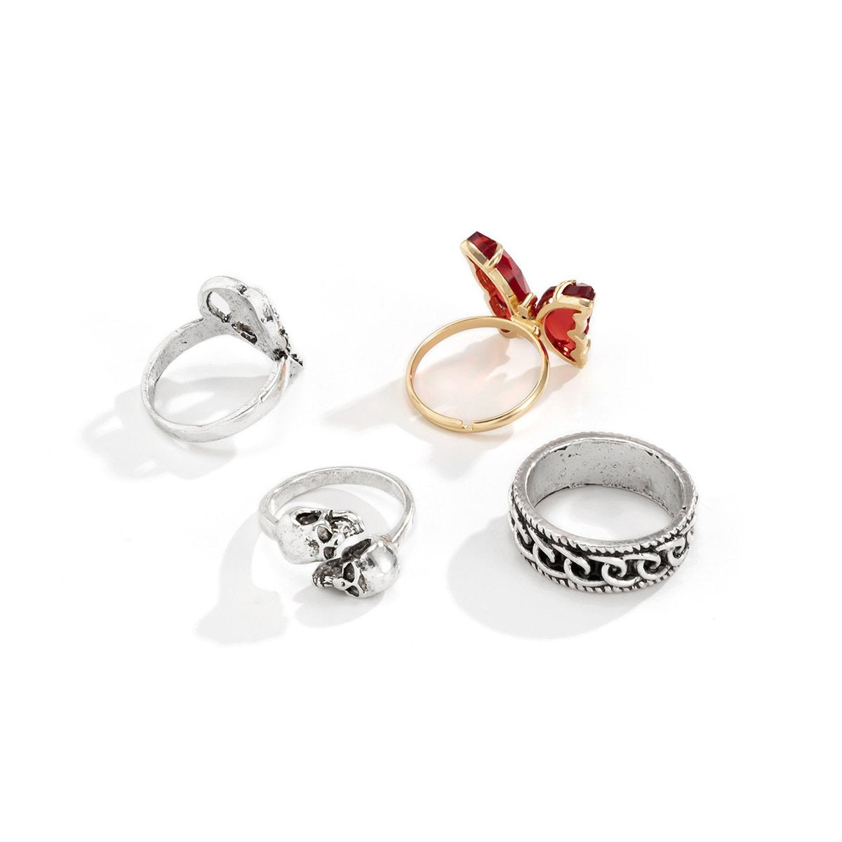 Jewelry Punk Hip-Hop Metal Skull Men's Ring Vintage Diamond Butterfly Ring Hand Jewelry