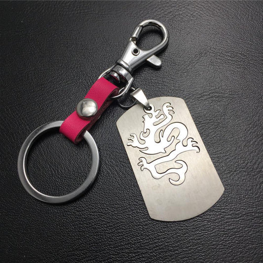 Double-layer Dragon Totem Titanium Steel Pendant Pendant Stainless Steel Keychain Cowhide Waist Hanging Men's and Women's Jewelry