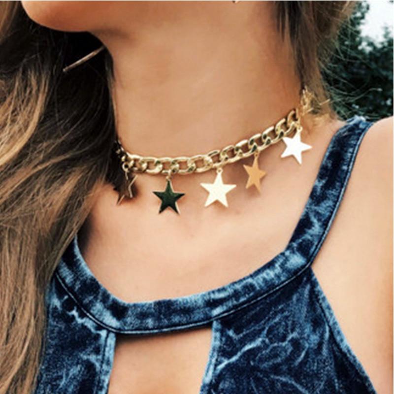 Explosive jewelry hip-hop light luxury all-match street style necklace copper five-pointed star pendant necklace