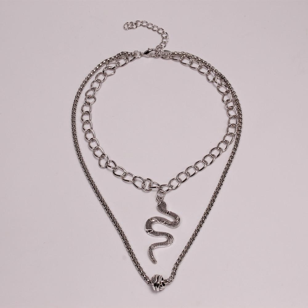 Jewelry Fashion Snake Chain Multilayer Necklace Geometric Alloy Lock Pendant Sweater Chain Women's Clothing