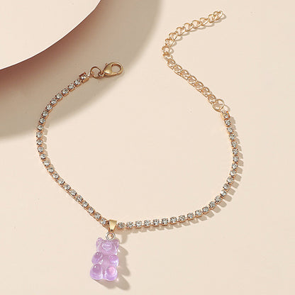 Creative Resin Bear Chain Rhinestone Anklet Sweet and Cute Summer Pendant Foot Jewelry for Women