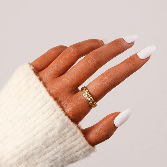 French Simple Stainless Steel Opening Irregular Hammer Pattern Adjustable Ring Retro Shaped Design Ladies Ring