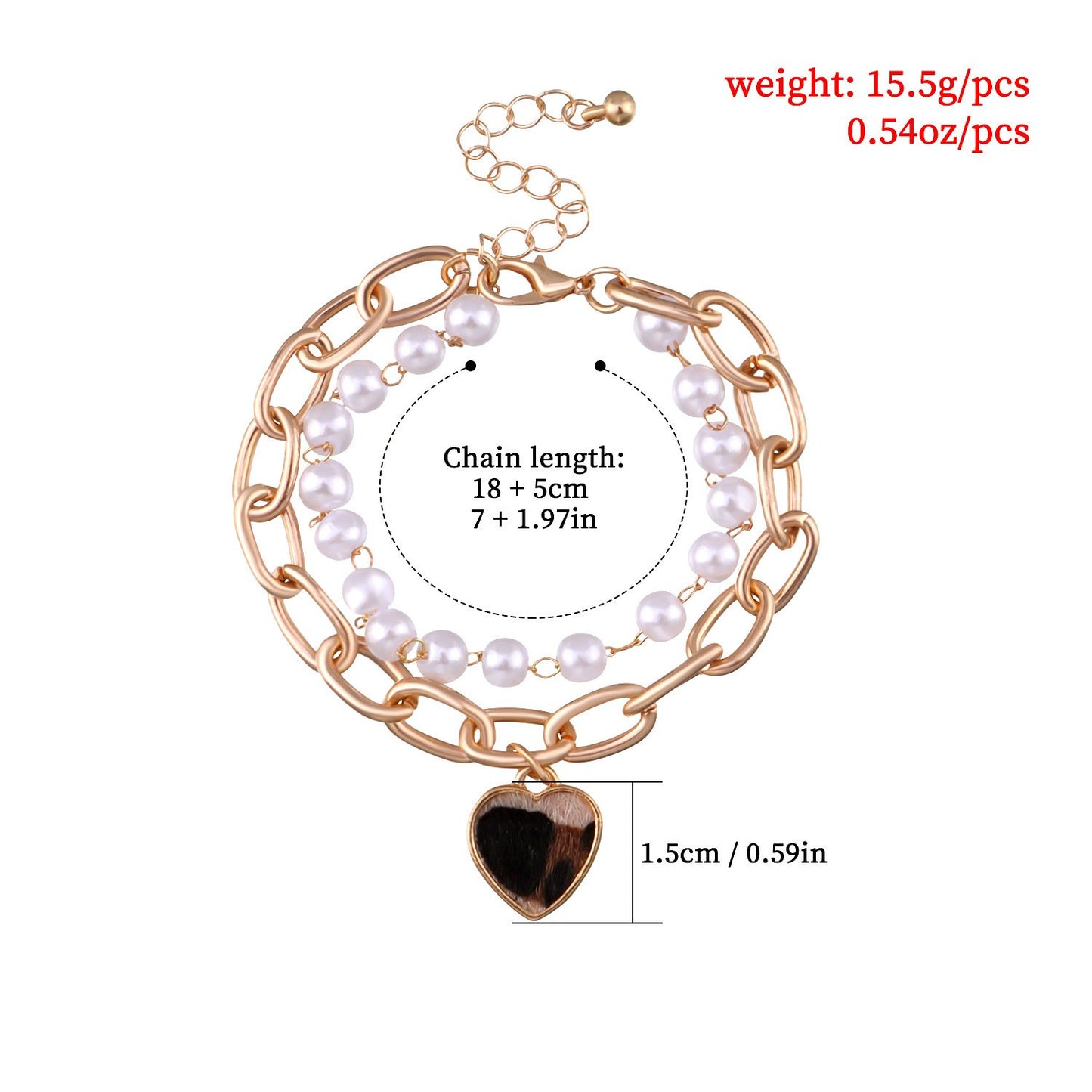 Jewelry Fashion Casual Pearl Small Hole Chain Bracelet Female Leopard Print Love Horse Hair Pendant Hand Decoration