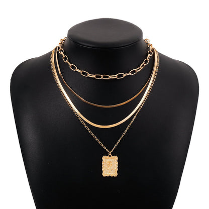 N1433 Stacked Exaggerated Rose Necklace Niche Cold Snake Bone Chain Trendy Personality Necklace