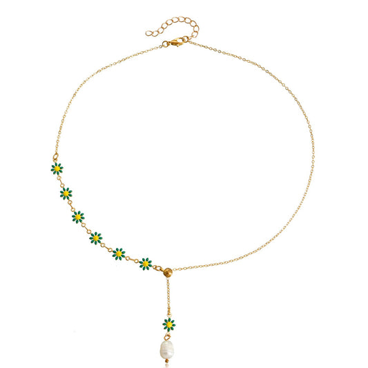 Jewelry Creative Flower Pearl Pendant Necklace Sweater Chain Women's Fashion Versatile Trendy Cool Simple Necklace