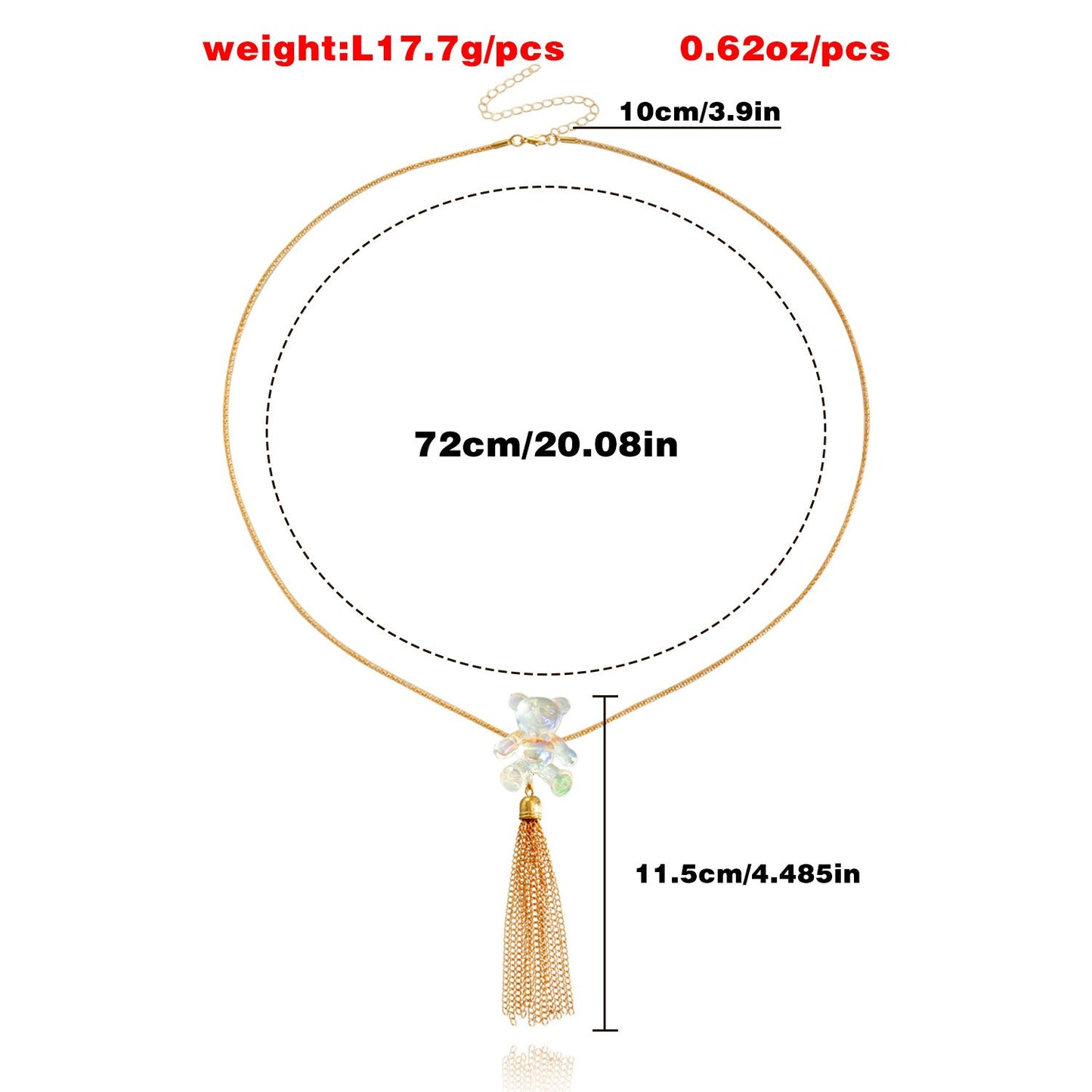 Jewelry white transparent colorful bear pendant tassel sweater chain necklace female ins trend accessories