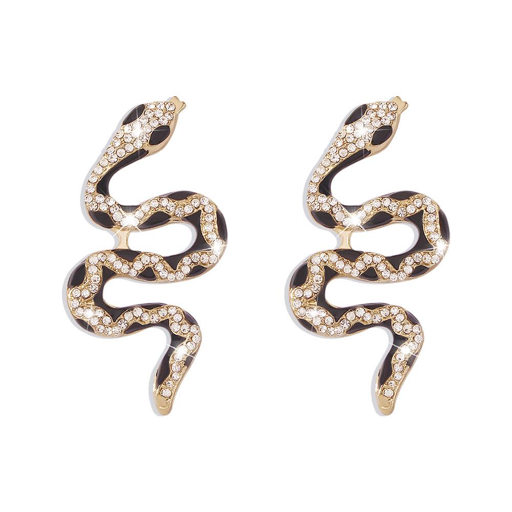 E9886 Jewelry Exaggerated Personality Drip Oil Contrast Color Alloy Earrings Snake Diamond Temperament Fashion Earrings