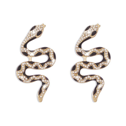 E9886 Jewelry Exaggerated Personality Drip Oil Contrast Color Alloy Earrings Snake Diamond Temperament Fashion Earrings