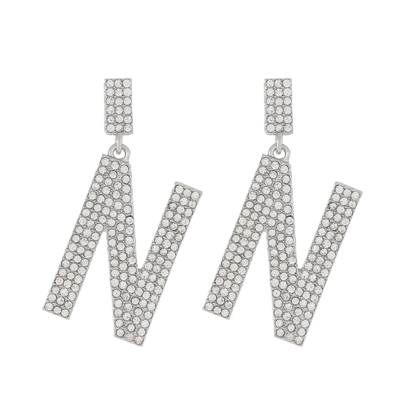 Ins full diamond letter earrings female fashion temperament niche design English letter earrings temperament earrings tide