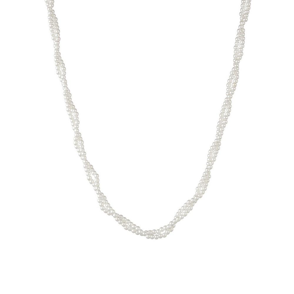 Fashionable millet grain imitation pearl braided twist winding temperament double layer short necklace collarbone necklace