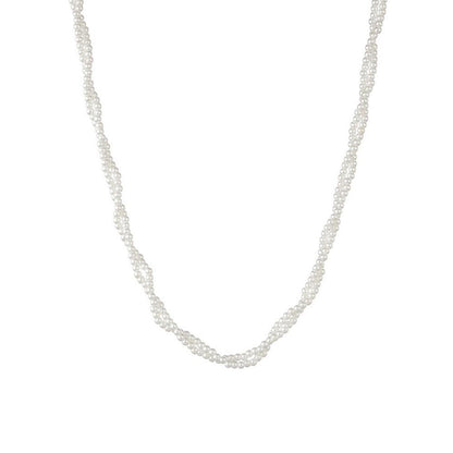 Fashionable millet grain imitation pearl braided twist winding temperament double layer short necklace collarbone necklace