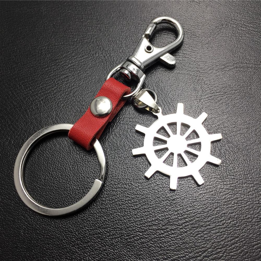 Rudder titanium steel car key pendant cowhide key chain car hanging logo