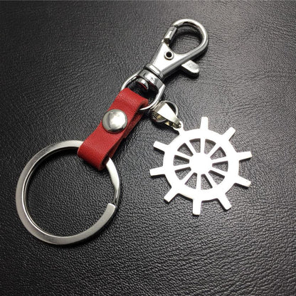 Rudder titanium steel car key pendant cowhide key chain car hanging logo