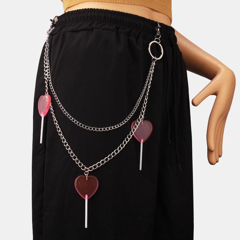 Hip Hop Acrylic Heart Lollipop Pendant Waist Chain Fashion Cool Metal Double Pants Chain
