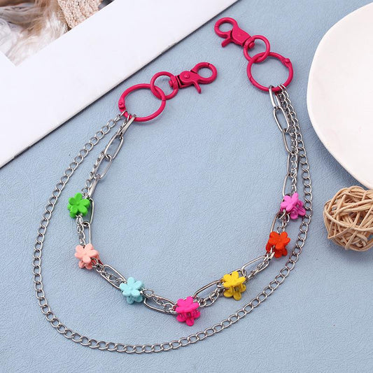 Hyuna's same style of ring buckle decorated with colorful small flowers, multi-layered hairpins, multi-layer personality star trousers chain of the same style