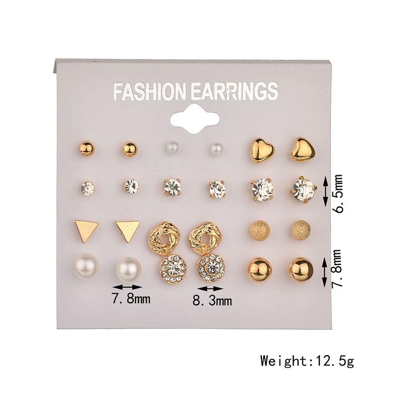 Fashion Jewelry Set Earrings 12 Pairs Square Imitation Zircon Stud Earrings Peach Heart Diamond Earrings