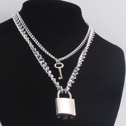 Jewelry hip-hop net red same style lock with key detachable wearable metal chain necklace