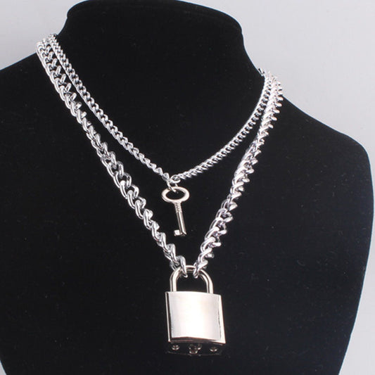 Jewelry hip-hop net red same style lock with key detachable wearable metal chain necklace