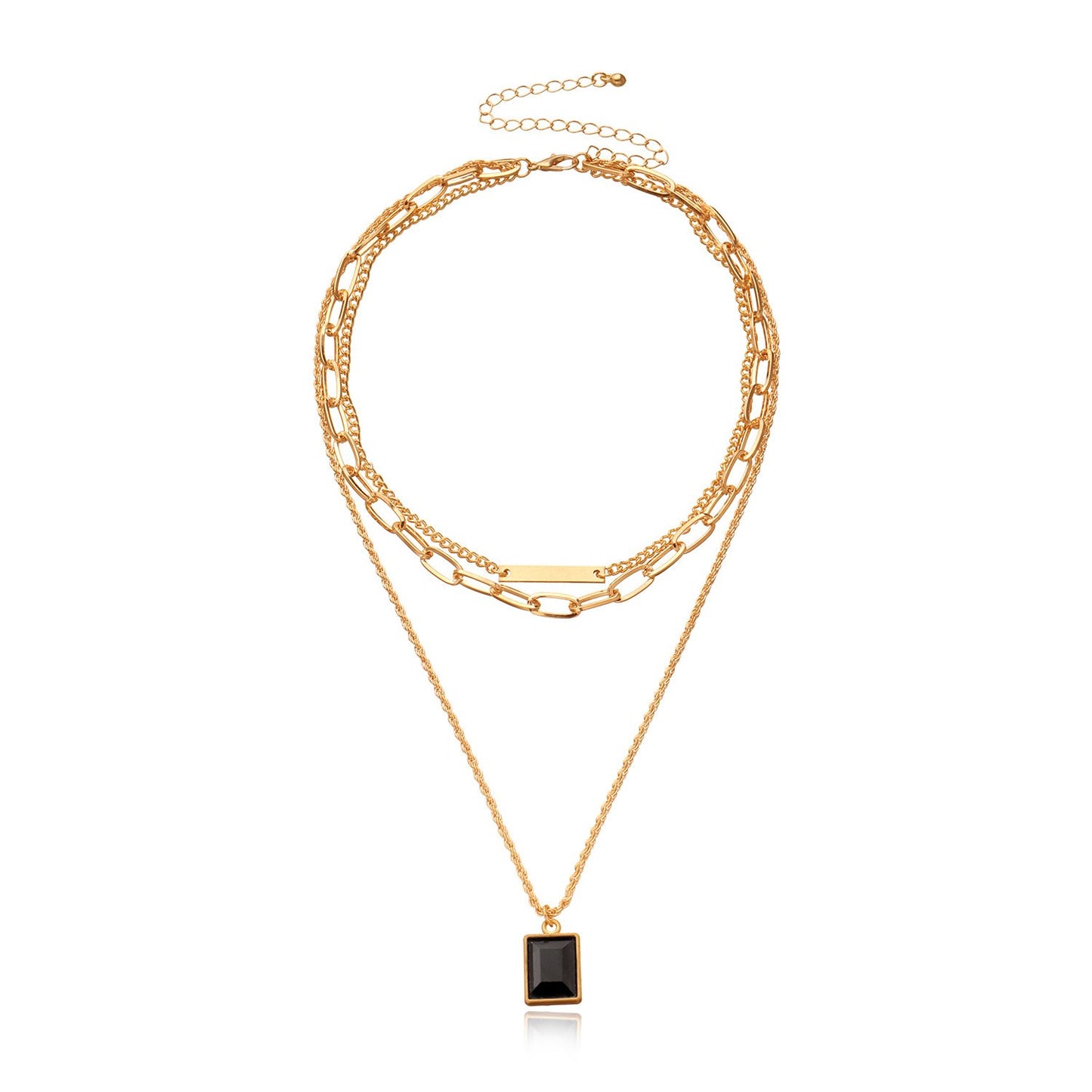 Jewelry Black Diamond Gemstone Pendant Chain Necklace Women's Fashion Street Shoot Multi-layer Trend Necklace