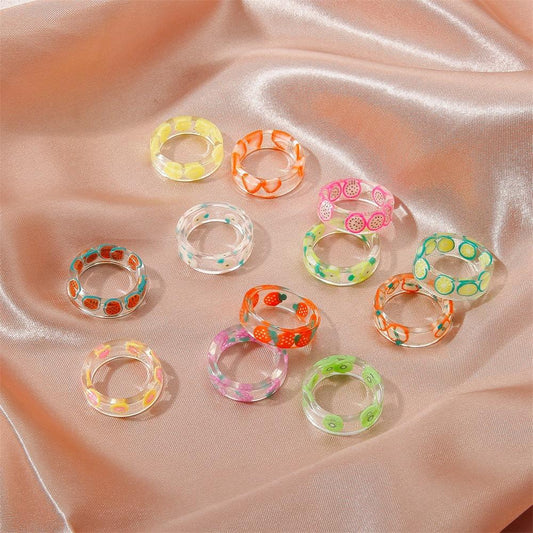 ins transparent acrylic fruit ring ins fashion creative personality apple strawberry watermelon index finger ring