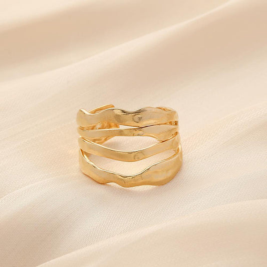 Simple personality ins niche design sense stainless steel opening wide edge irregular magma adjustable ring