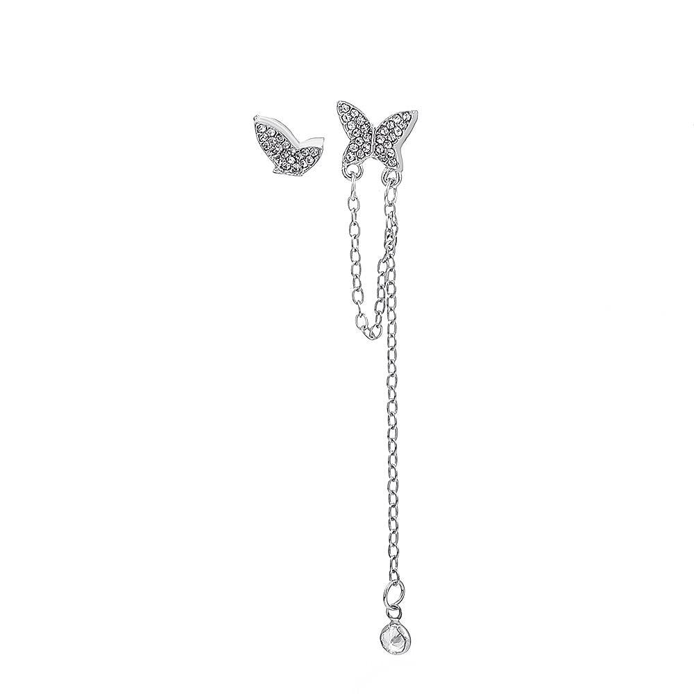 Ins cold asymmetric butterfly earrings Dongdaemun micro-inlaid zircon tassel earrings fashion earrings