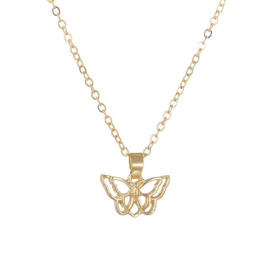 Fashion Simple Hollow Butterfly Necklace Alloy Pendant Necklace Clavicle Chain Jewelry