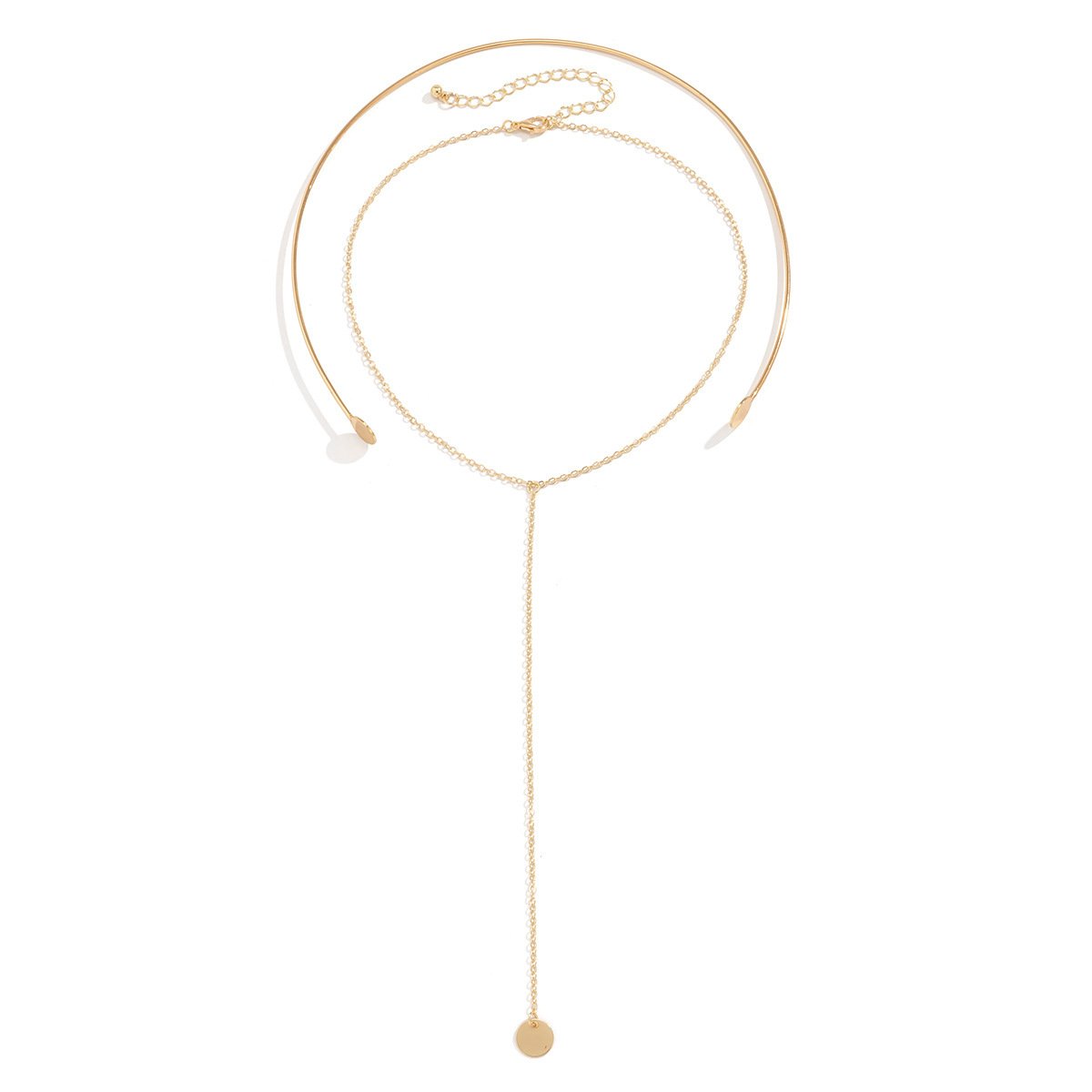 Jewelry Frosty Choker Thin Chain Necklace Simple Stacked Metal Double Disc Tassel Necklace