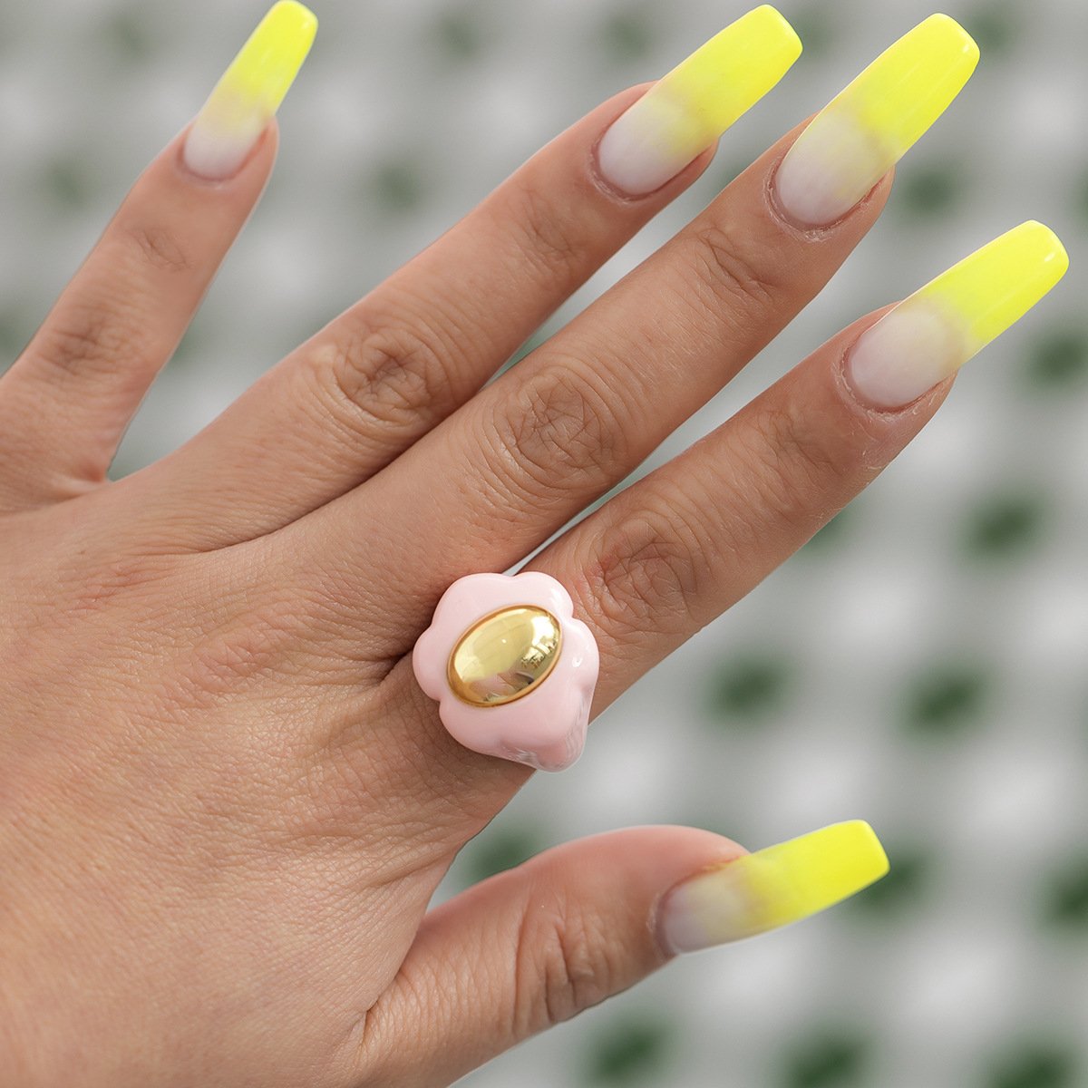 Jewelry Niche Candy Color Acrylic Flower Ring Simple Metal CCB Index Finger Ring Ring