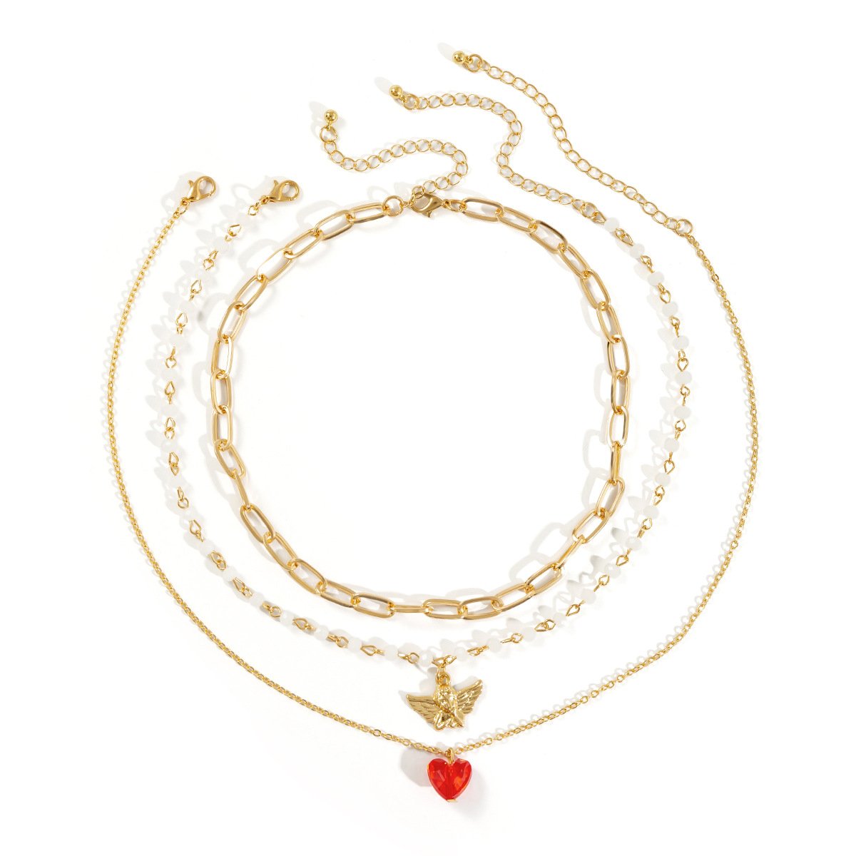 Stacked retro little angel pendant versatile collarbone chain temperament fashion imitation crystal love necklace female