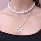 Jewelry personality female worker string Baroque pearl necklace temperament ins multi-layer butterfly necklace
