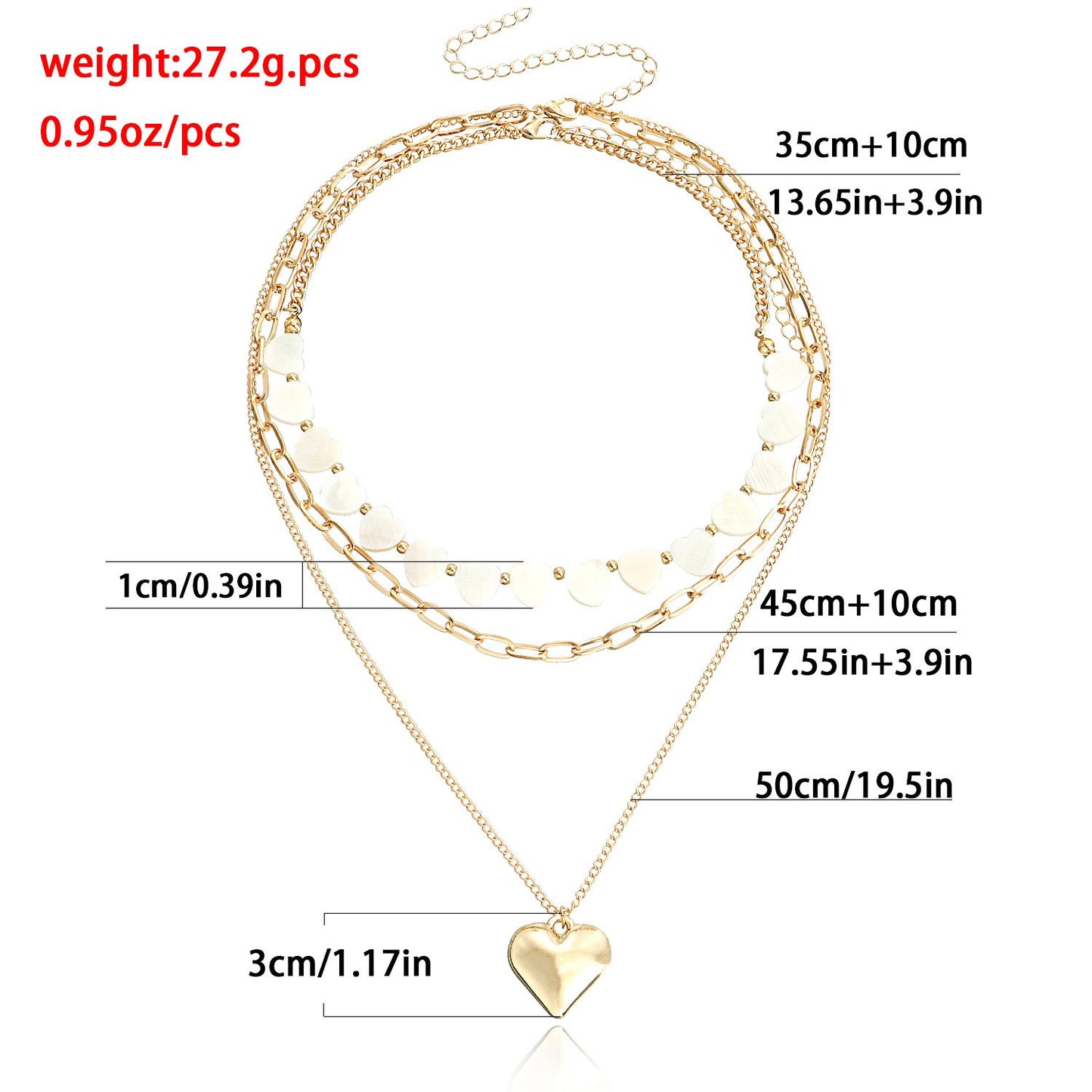 Jewelry ins multi-layer imitation white mother-of-pearl love pendant necklace female exaggerated big peach heart necklace