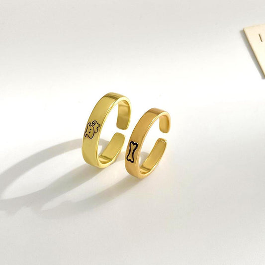Ins cartoon cute couple ring fashion simple niche design bone puppy opening index finger ring