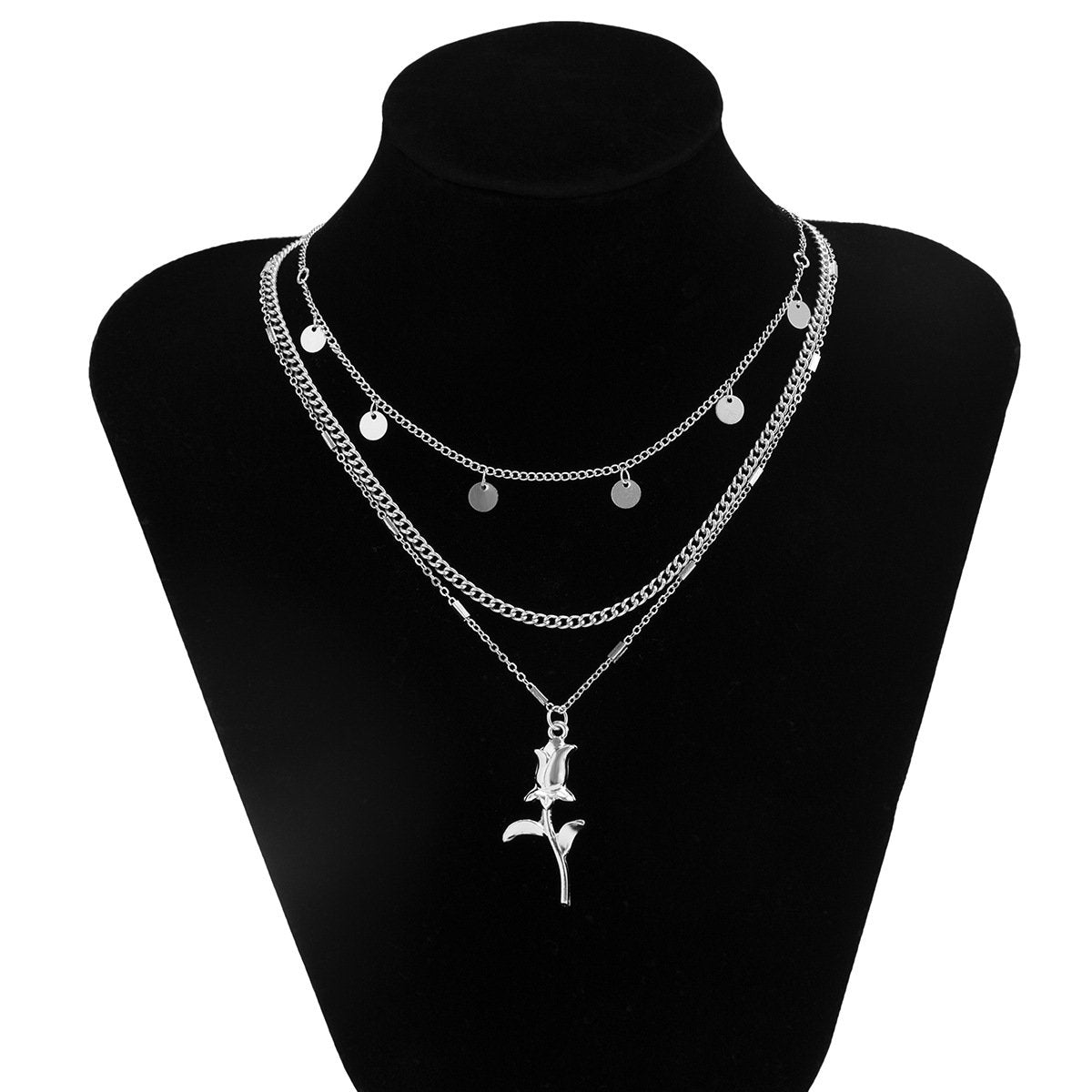 Jewelry Retro Sequin Metal Necklace Mix and Match Long Rose Pendant Chain Multilayer Necklace Women