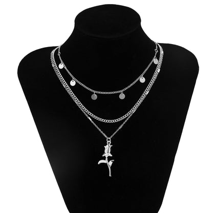 Jewelry Retro Sequin Metal Necklace Mix and Match Long Rose Pendant Chain Multilayer Necklace Women