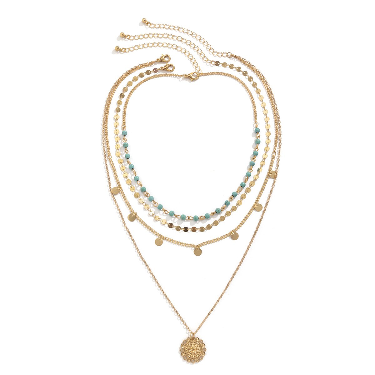Jewelry Retro Ethnic Turquoise Clavicle Necklace Female Simple Metal Faceplate Sequin Necklace