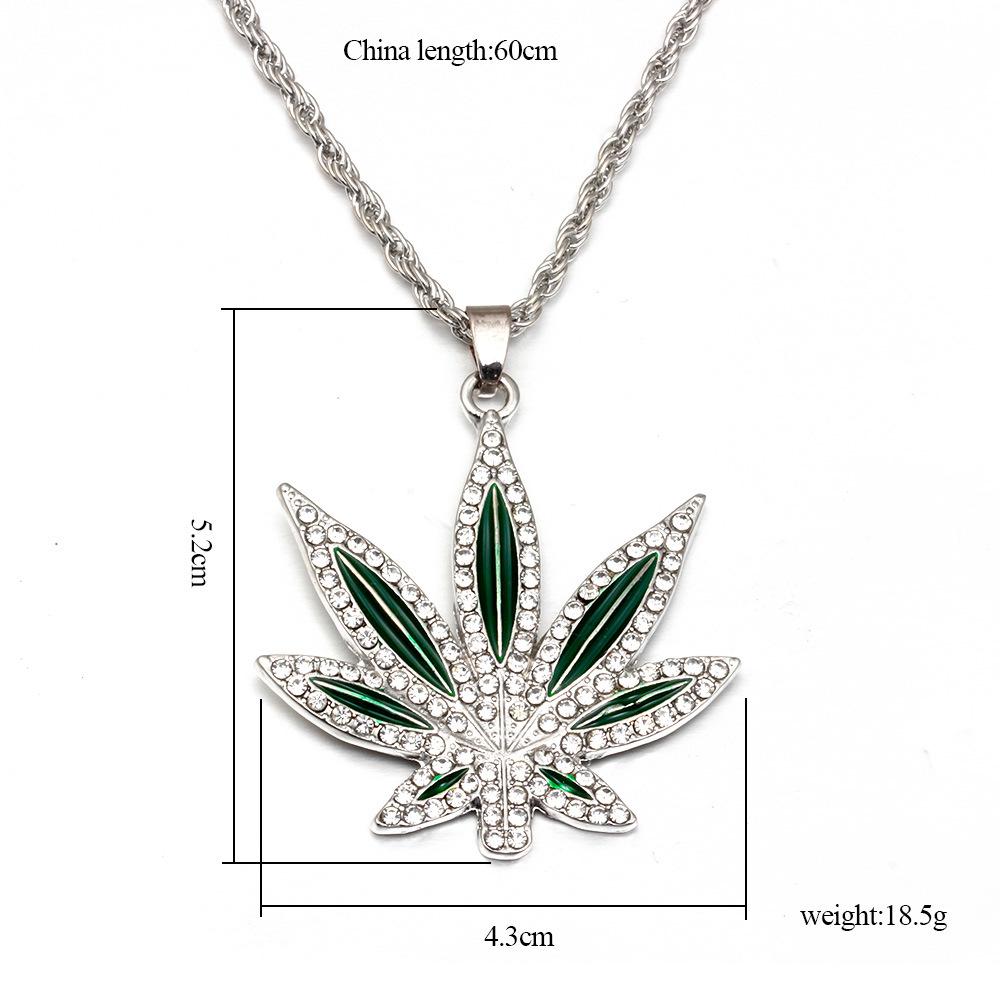 Trendy hip-hop rock diamond painting oil maple leaf necklace fashion light luxury unisex collarbone chain