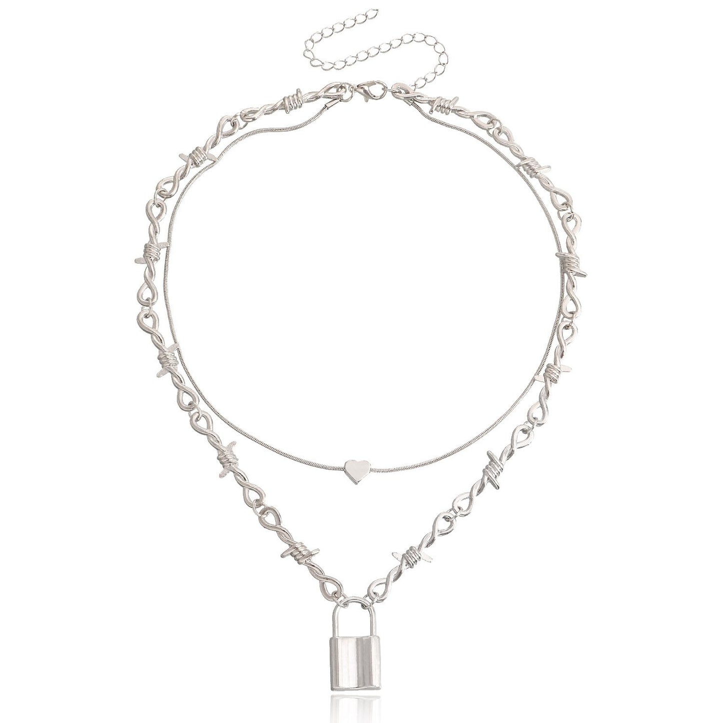 Jewelry punk love padlock pendant necklace female ins double snake bone chain niche design sense