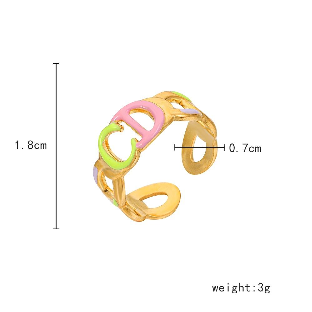 Female ins fashion light luxury letter CD color painting oil opening stainless steel ring
