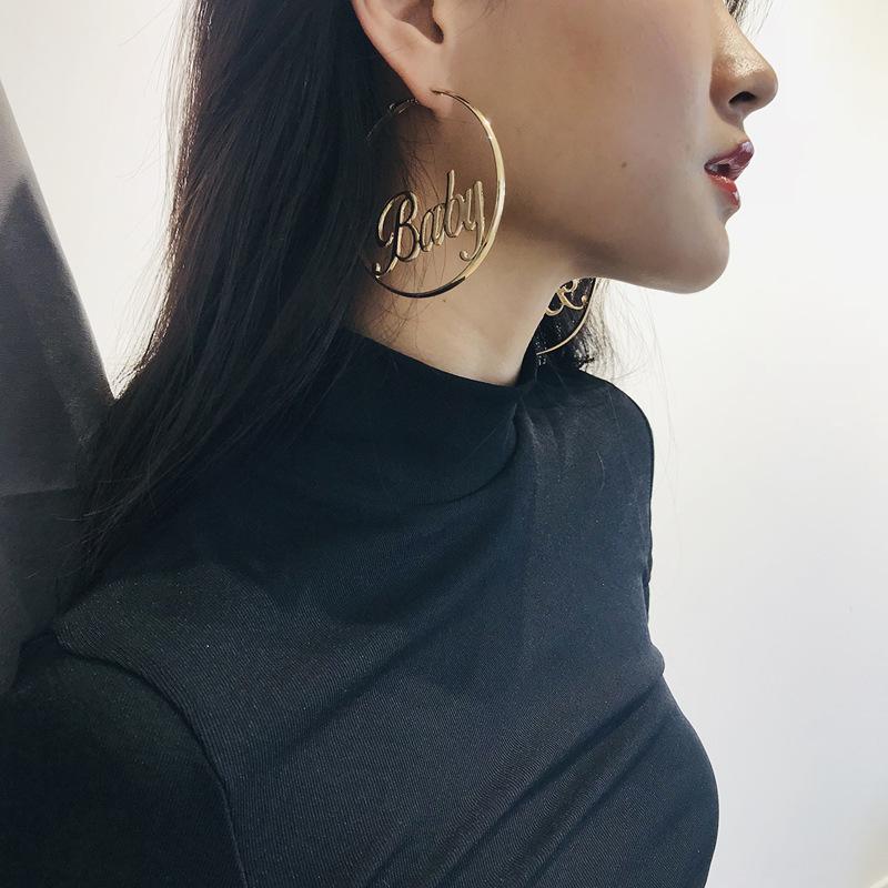 Alphabet big circle earrings female sweet simple exaggerated catwalk fashion geometric word girly earrings earrings