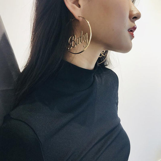 Alphabet big circle earrings female sweet simple exaggerated catwalk fashion geometric word girly earrings earrings