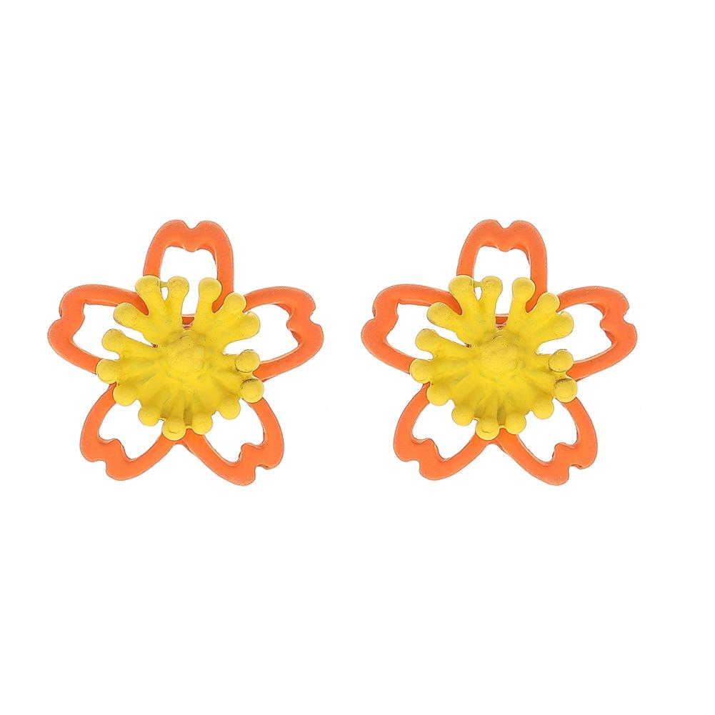 Taobao hollow small flower two-color stud earrings colorful flower paint earrings 925 silver needles