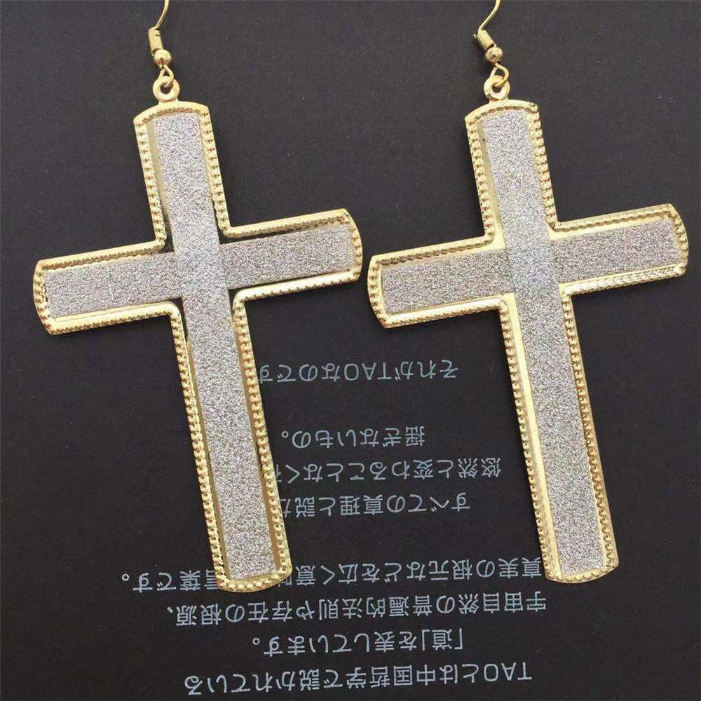 Long retro simple cross frosted earrings exaggerated night direct supply
