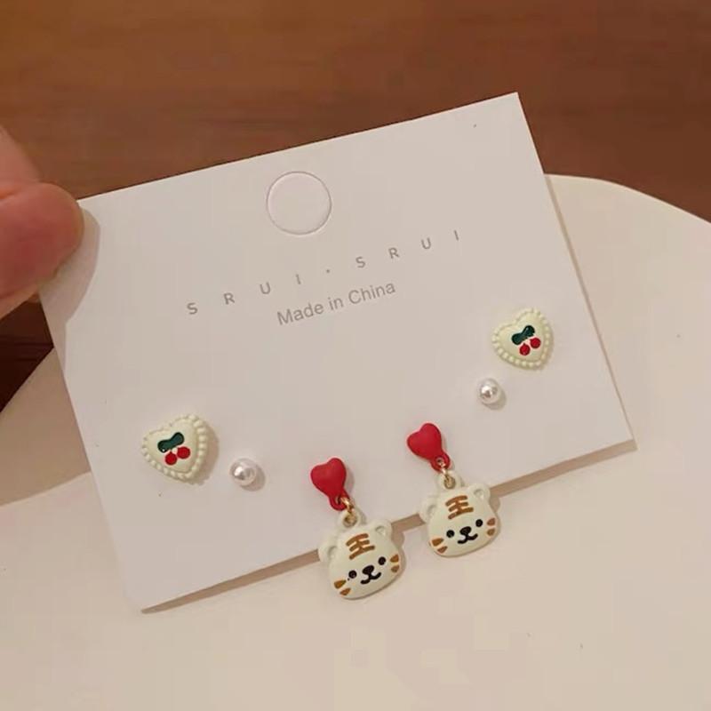 s925 silver needle zodiac year of the tiger earrings set women's niche design cute zodiac tiger earrings