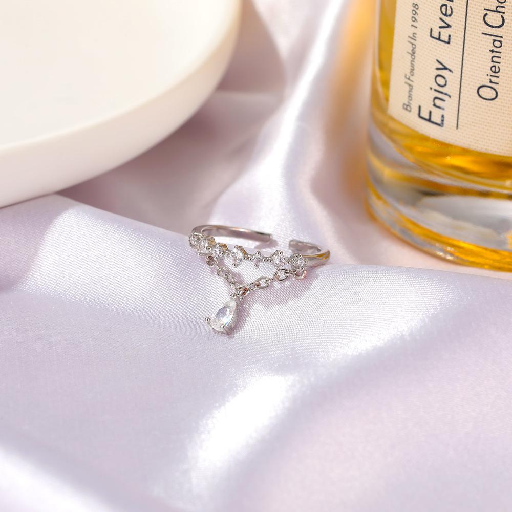 Small fresh zircon pendant ring beautiful diamond open joint ring female sweet gourmet finger ring